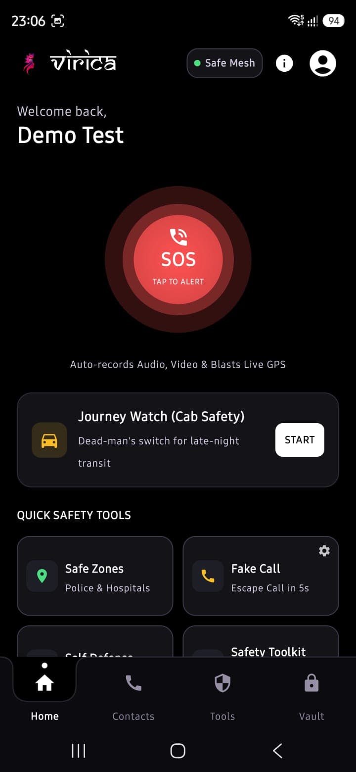 Virica Real Android SOS Dashboard